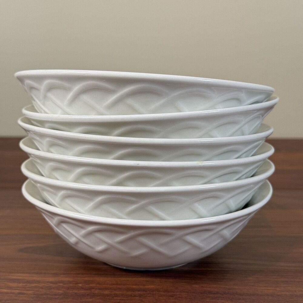 6 Oneida PICNIC Basket Weave 6.25" White CEREAL / SOUP BOWL SET